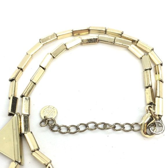3/$30 HOUSE OF HARLOW NECKLACE LEATHER GEOMETRIC GOLD TONE ART DECO STYLE - Picture 15 of 17